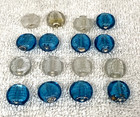16 Vintage Bright Blue White Silver Foil Glass Flat Round Beads 1 2  W X 1 8 
