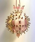 Vtg Mcm Handmade Pink Gold Beaded Push Pin Satin Ornament Sequins Doilies Ribbon