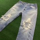Vintage Levis 501 Jeans Mens 32 Blue 90s Distressed Denim Button Fly Fits 32x33