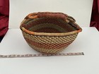 African Bolga Ghana Market Basket 15  Brown Leather Handles Handmade Signed