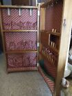 31 tall Antique Portable Wooden Hinged Sewing Spool Case W needle And Button Jar