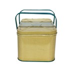 Vintage Mcm 50s Mini Toy Metal Tin Lunchbox Picnic Basket 7x4    Blue Stripe