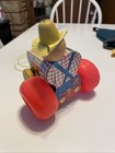 Vintage Fisher Price Farmer Tractor Wood Pull Toy  629 1961 Wobbles   Head Spins