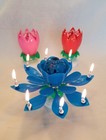 Lot Of 3 Pink  Blue    Red Flower Musical Birthday Candles