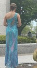 Sequin One-shoulder Formal Gown Blue Purple Pink With Side Slit   Back Lattice