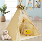 Teepee Tent For Kids With Padded Mat  Cotton Canvas  Pompom  Stars Lights  Carry