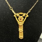 Vintage 12k Gold Filled Pocket Watch Chain Mesh Necklace Fob  Dog Clip  Red Gem