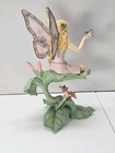 Vintage Resin Fairy Statue 8  Fairy Figurine On Flowers W  Blue Bird