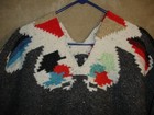 Vintage Mexican Blanket Poncho Serape Handwoven Wool Blend Bird Geometric Design