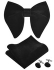  Mens Solid Plaid Velvet Pre-tied Adjustable Bow Tie And Pocket Square Black