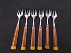 Vtg  Set 6 Art Deco Mcm Chrom Resin  Faux Wood Lucite  Handle 6  Unique Forks 