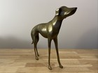 Vintage Brass Greyhound Whippet Dog Statue Sculpture H 14 5    X L 16    X W 3     1