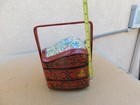 Antique Chinese Hand Painted Red Lacquer Food Box W  Porcelain Plaque
