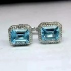 3ct Emerald Cut Lab Created Blue Topaz Men s Cufflinks In 14k White Gold Plated