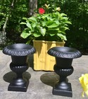 Vtg Pair 2 Black Cast Iron Garden Urns Planters French Neoclassical 5  Tall