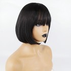 Women Black Short Straight Bob Wigs Straight Bangs Heat Resistant Synthetic Wig