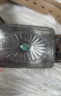 Js Signed Native American Indian Art Turquoise Sterling Silver Belt Flaw  36 35