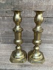 Vintage Pair Brass Candle Holders Hexagon Base Candlesticks 10 1 3  Mid Century
