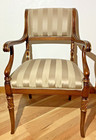 Vintage Antique Russian Neoclassic Mahogany Upholstered Empire Armchairs