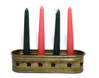 Vintage Brass 4 Taper Candle Holder Oval Shaped With Star Cut-outs