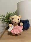 Handmade Crochet Bear Stuffed Animal Pink Skirt White Bag Small 2024