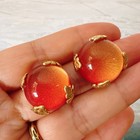 Vintage Red Glass Necklace And Earrings Set Gold Tone Retro Jewelry Gift Box