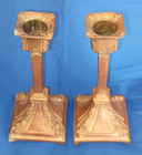Pair Of Two 6 5 8  Tall Antique Bronze brass Candlestick Holders From Old Estate