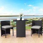 3 Piece Patio Bistro Set Aluminum Wicker 2 Chairs Tempered Glass Table Black