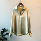 Women   s Satin Silk Button Up Shirt Vintage Long Sleeve Loose White Blouse