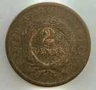 1864          Us Shield 2c Nickel Two-cent Bronze      Penny Piece Coin           ag          