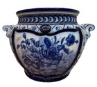 Antique Flow Blue Planter Large 1900s Jardinaire 15   