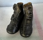 Vintage Antique Victorian Baby Toddler Fancy Black Leather Button Shoes