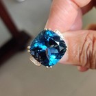 Cushion Cut London Blue Topaz Art Deco Wedding Ring  14k Gold Plated Silver