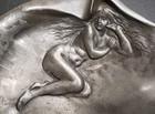 Antique Pewter Kayserzinn Sleeping Venus Nude Pin   Trinket Tray  4136 Germany