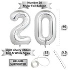 Number Balloons Silver Party Balloon - Giant Number 20 Balloon  40 Inch Large   