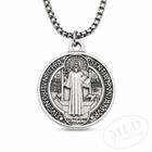 Made In Italy Saint St Benedict Medal Pendant Necklace 24  Stainless Steel Chain