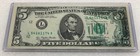 1977 Five Dollar Bill Note Partial Back-to-face Offset Error- Back Side On Front