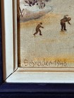 Antique 1948 Winter Skating Oil Painting Signed H  Schrader Dutch Flemish Style