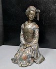 Japanese Bronze Enamel Woman Kneeling - Excellent Condition    Lovely Piece 