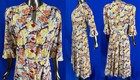 Vintage 1940 Floral Daisy Print Cotton Orange Button Down Shirtdress Day Dress