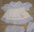 Vtg Mayfair Baby Girl Pastel 3 Piece Bunny Dress Pants  Diaper Cover Size 6-9 Mo