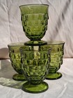 Glasses  Four Vtg Indiana Whitehall Avacado Green 4-3 8  T Juice Glasses - Euc