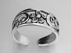 Solid Metal 925 Silver Womens Swirl Flower Adjustable Toe Ring White Gold Plated