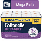 Cottonelle Ultra Soft Toilet Paper  Strong Toilet Tissue  36 Mega Rolls