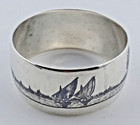 A Vintage Siam Solid Sterling Silver Napkin Ring Niello Decoration - 14 1grams
