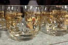 Signed Set Of 7 Glass Rocks Glasses   22k Floral Gold Pattern  Clear 3 In 