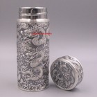 Solid 999 Fine Silver Water Bottle Heat Insulation Dragon Pattern Chinese Bottle