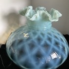 Fenton Aqua Opalescent Diamond Optic Student Lamp Hurricane 21    