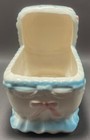 Vintage Ceramic Baby Bassinet Cradle Planter With Pastel Animal Japan
