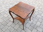 Antique Quarter Sawn Tiger Oak Parlor Table  Curved Legs  Carved Edges